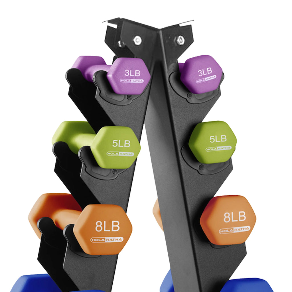HolaHatha Neoprene Dumbbell Weight Set with Rack (Black), 112.5 lb