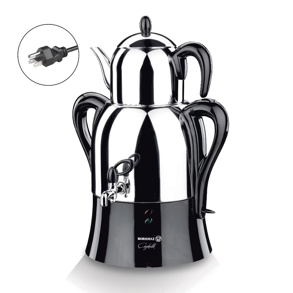 Korkmaz Hanedan Premium Silver 18/10 Cr-Ni Stainless Steel Dishwasher Safe Electric Tea Maker