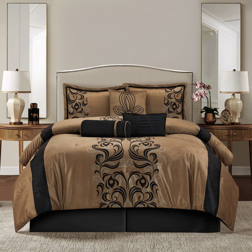 Lanco Smoke Grey Comforter Set California King Size, 9 Piece Jacquard Floral Bedding Set, All Season, Ultra-Soft, Matching Pillows & Shams, Bed Skirt