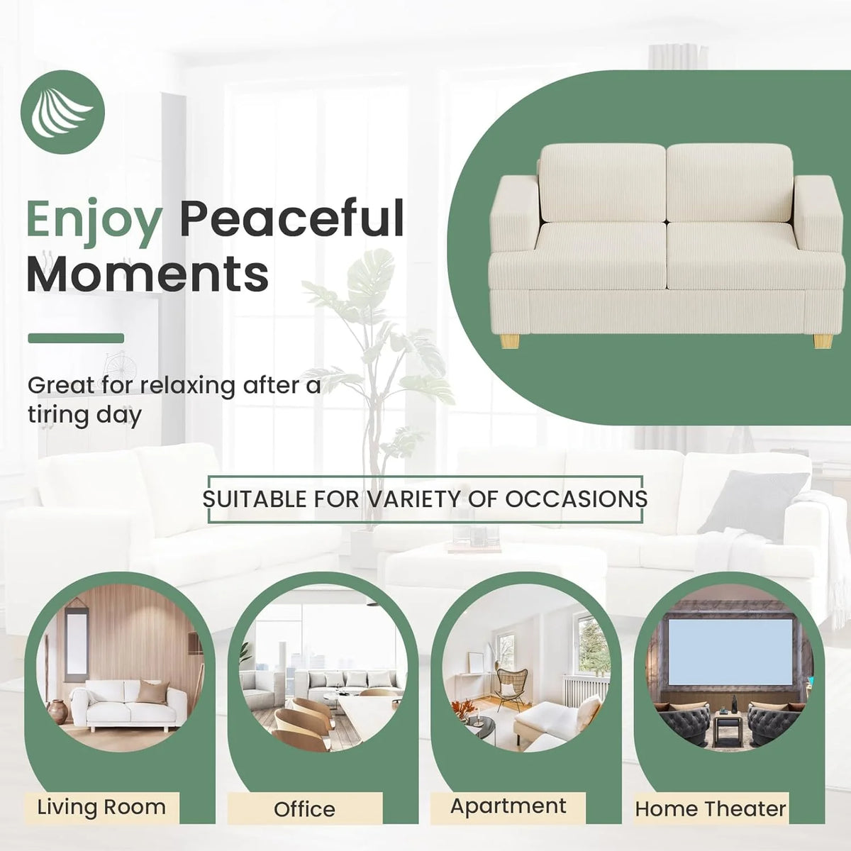 Techmilly Sofa,Comfort Modern Sofa,Extra Deep Seat,3 Seater,Living Room Apartment Lounge Sofa, Corduroy