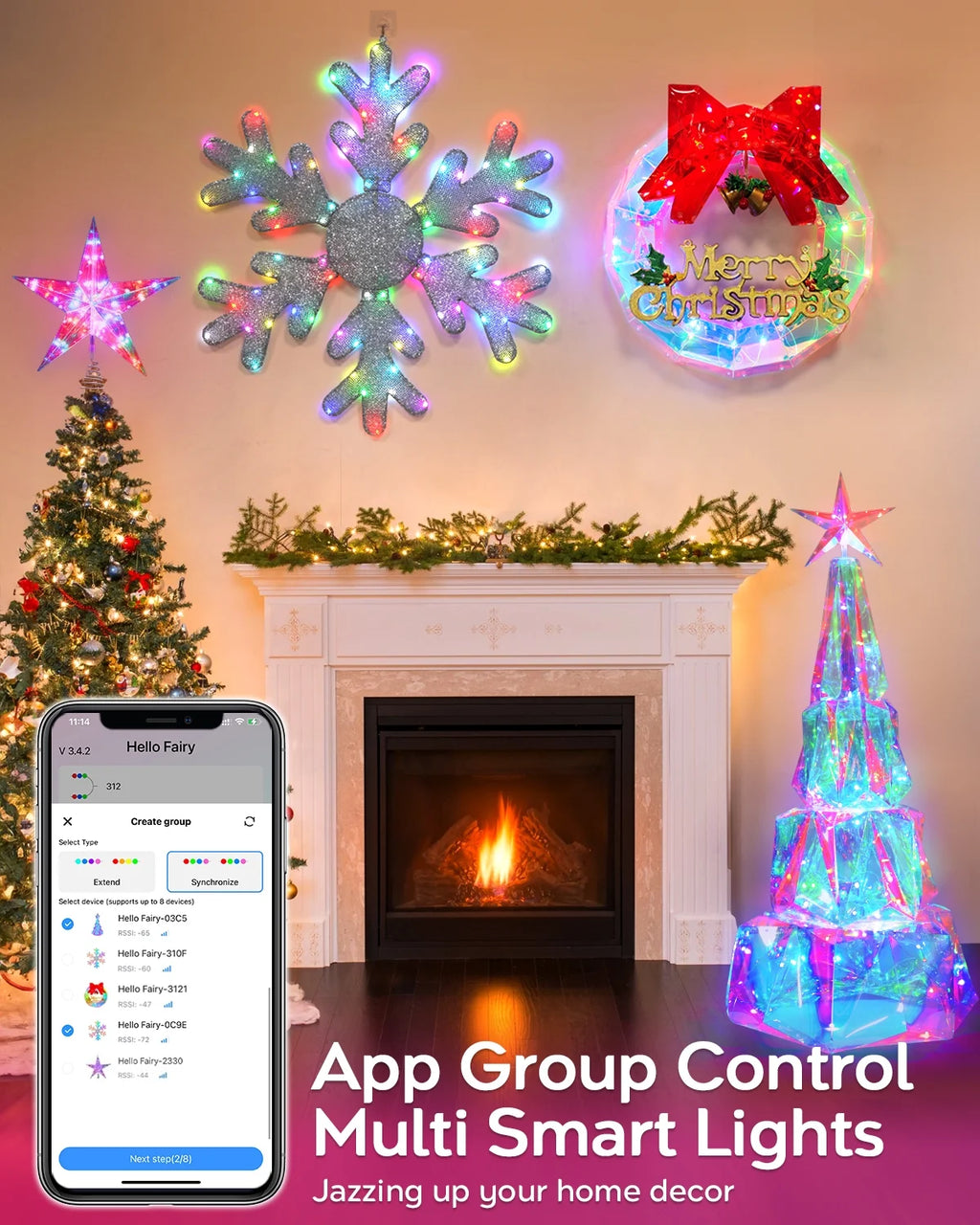 8FT 191 LED Christmas Cone Tree Smart Light with 58 Modes DIY Timer Remote Dimmable Artificial Christmas Tree for Porch Yard Patio Indoor Outdoor Xmas Holiday Decor