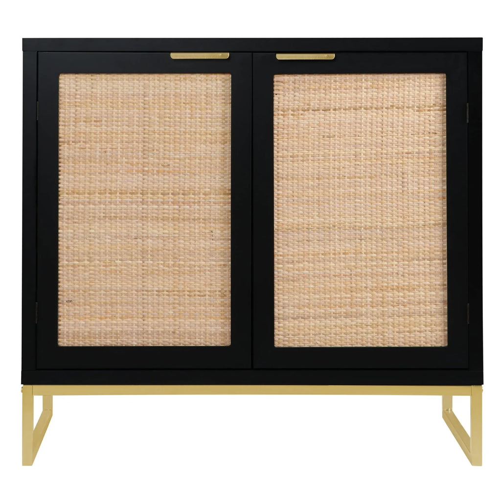 Eumyviv Modern Accent Sideboards Cabinets with 2 Rattan Doors, Mid-Century Buffets Storage Credenzas for Bedroom Living Room,Black,H0046