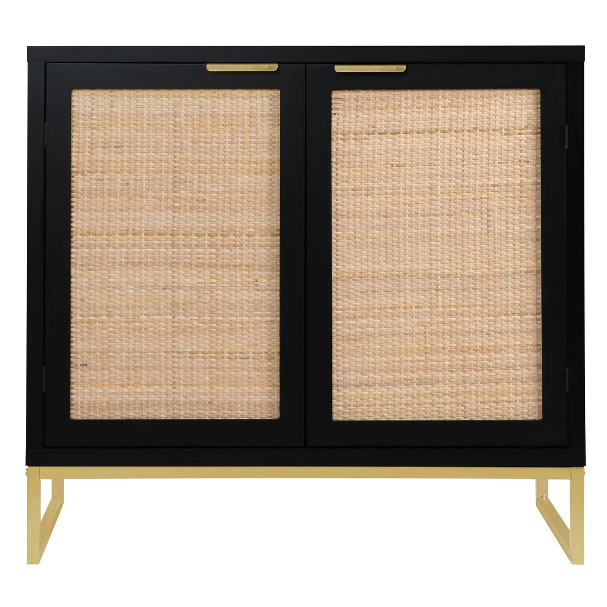 Eumyviv Modern Accent Sideboards Cabinets with 2 Rattan Doors, Mid-Century Buffets Storage Credenzas for Bedroom Living Room,Black,H0046