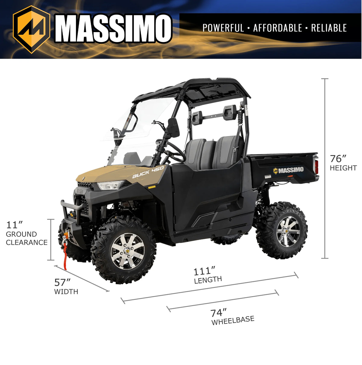 Massimo Buck 450 Side by Side UTV, EFI, 4 Stroke, 325cc, 25.5 HP, 4X4, 3000lb Winch - Red