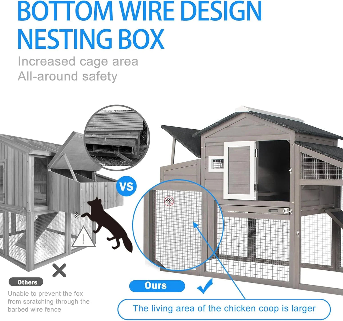 PETSCOSSET Chicken Coop with Run Large Wooden Chicken Tractor with Wheels Waterproof Outdoor Hen House Poultry Cage, Gray