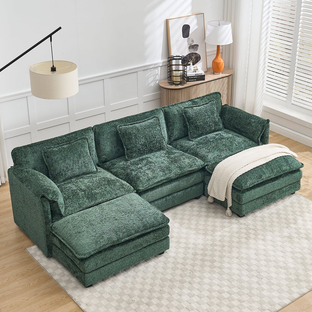 GNIXUU 112" Oversized Sectional Sofa Cloud Couch for Living Room, Modern Chenille L Shaped Couch, Comfy Boucle Modular Sofa Sleeper with Moveable Ottoman & Memory Foam (Green)