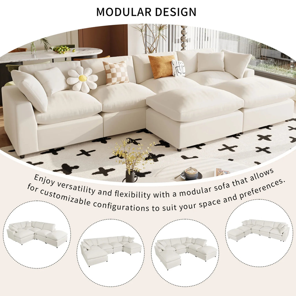 Harper & Bright Designs Convertible Modular Sectional Sofa with 2 Removable Ottomans & Pillows, Large U Shape Cloud Couch with Reversible Chaise for Living Room, Grey