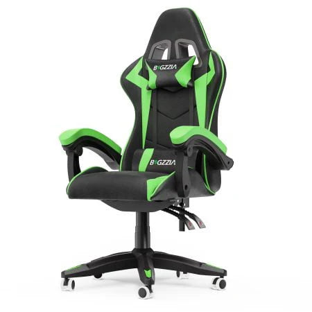 Bigzzia Gaming Chair Office Chair, Ergonomic Game Chair with Headrest & Lumbar Pillow, Black