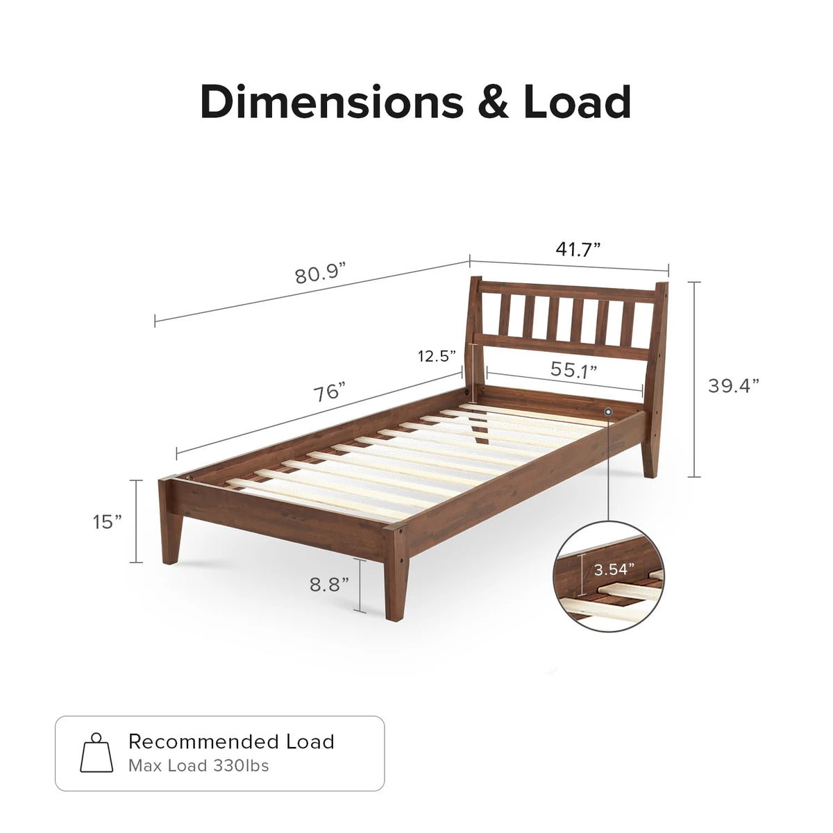 Mopio Ted Queen Bed Frame with Headboard, Full Size Bed Frame, Mid Century Modern Acacia Solid Wood Platform Bed Frame, Wooden Bed Slats, No Box Spring Needed, Double Metal Bar Support, Walnut