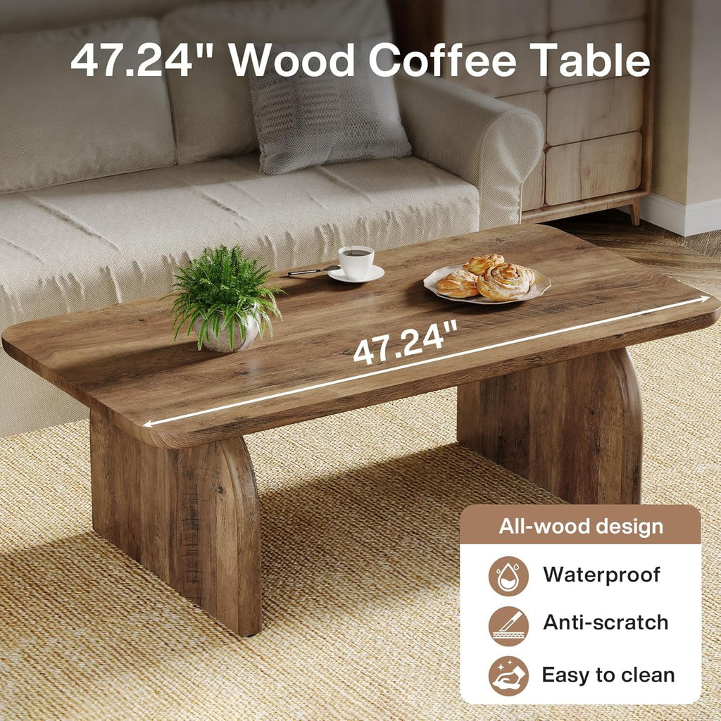 Tribesigns Rectangle Coffee Table, 47-Inch Wood Rectangular Living Room Table