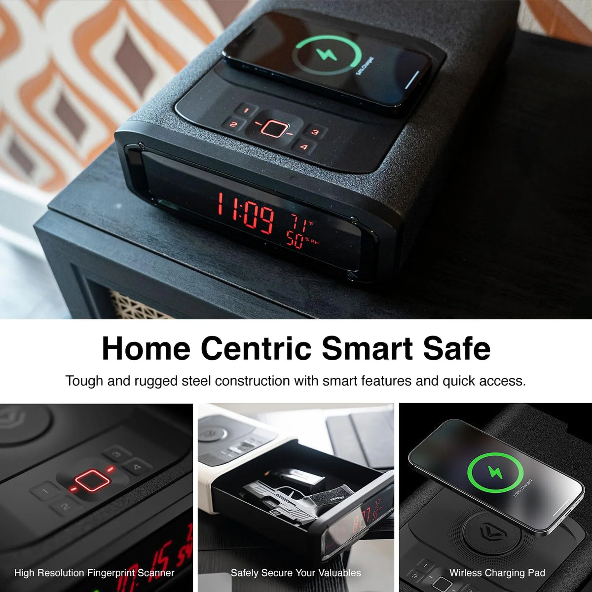 Vaultek? DS2i Smart Station Full-Size Modern Quick Access Safe with Biometric Scanner, Rugged Construction, Auto-Open Drawer, Mountable, Anti-Theft Protection, & Wireless Charging Pad