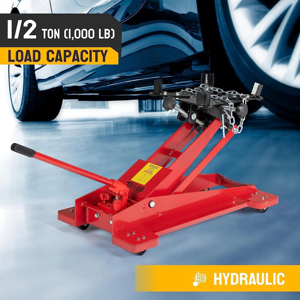 TUFFIOM Hydraulic Transmission Service/Floor Jack Lift 1/2 Ton (1,000 lb) Capacity, Low Profile Roll-Under Floor Trolley, Automotive Shop Tool Hoist Lift Lifting Jack, Red