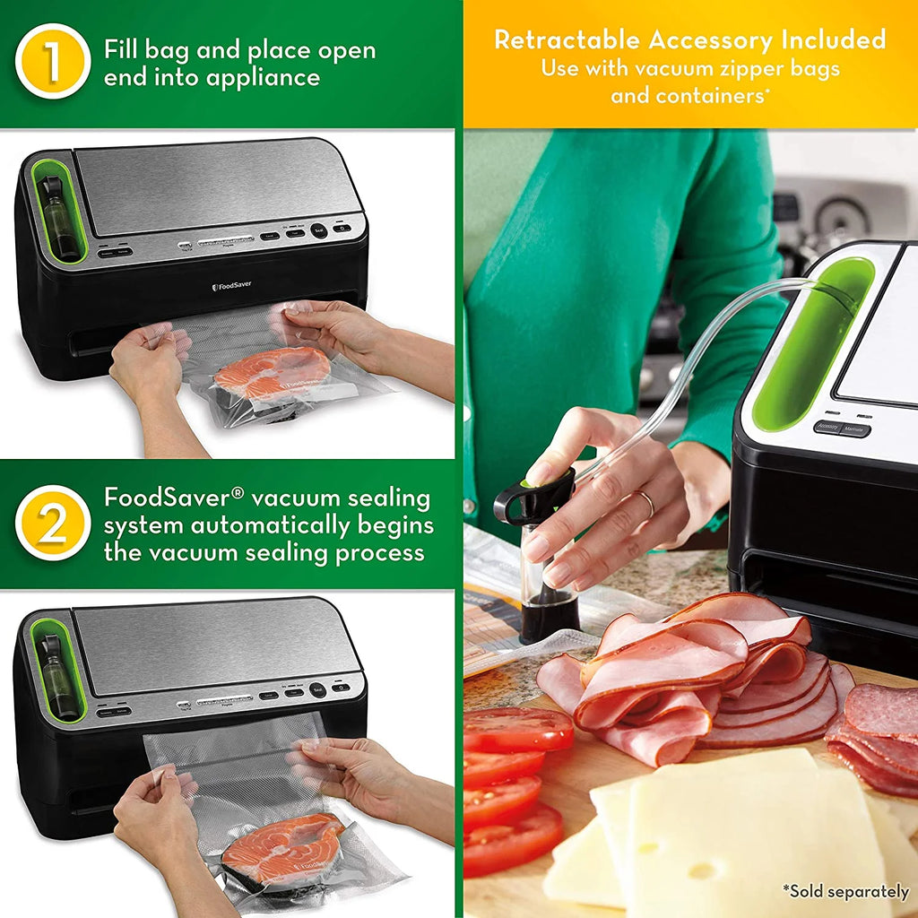 Foodsaver V4400 2-in-1 Vacuum Sealer Machine with Automatic Bag Detection and Starter Kit | Safety Certified | Black and Silver