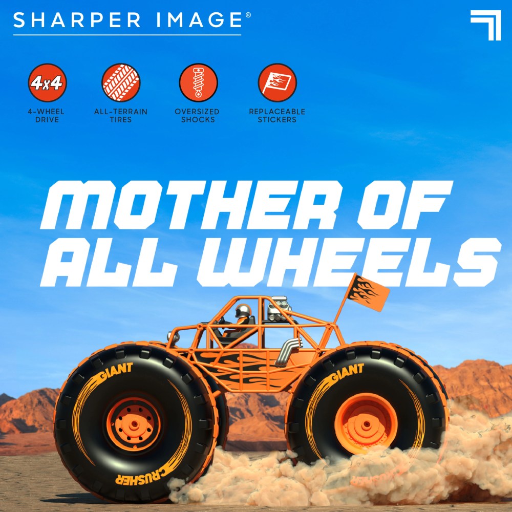 Sharper Image® 4×4 Giant Crusher Remote Control 4WD Truck. High-Speed Off-Road Monster Truck. Orange
