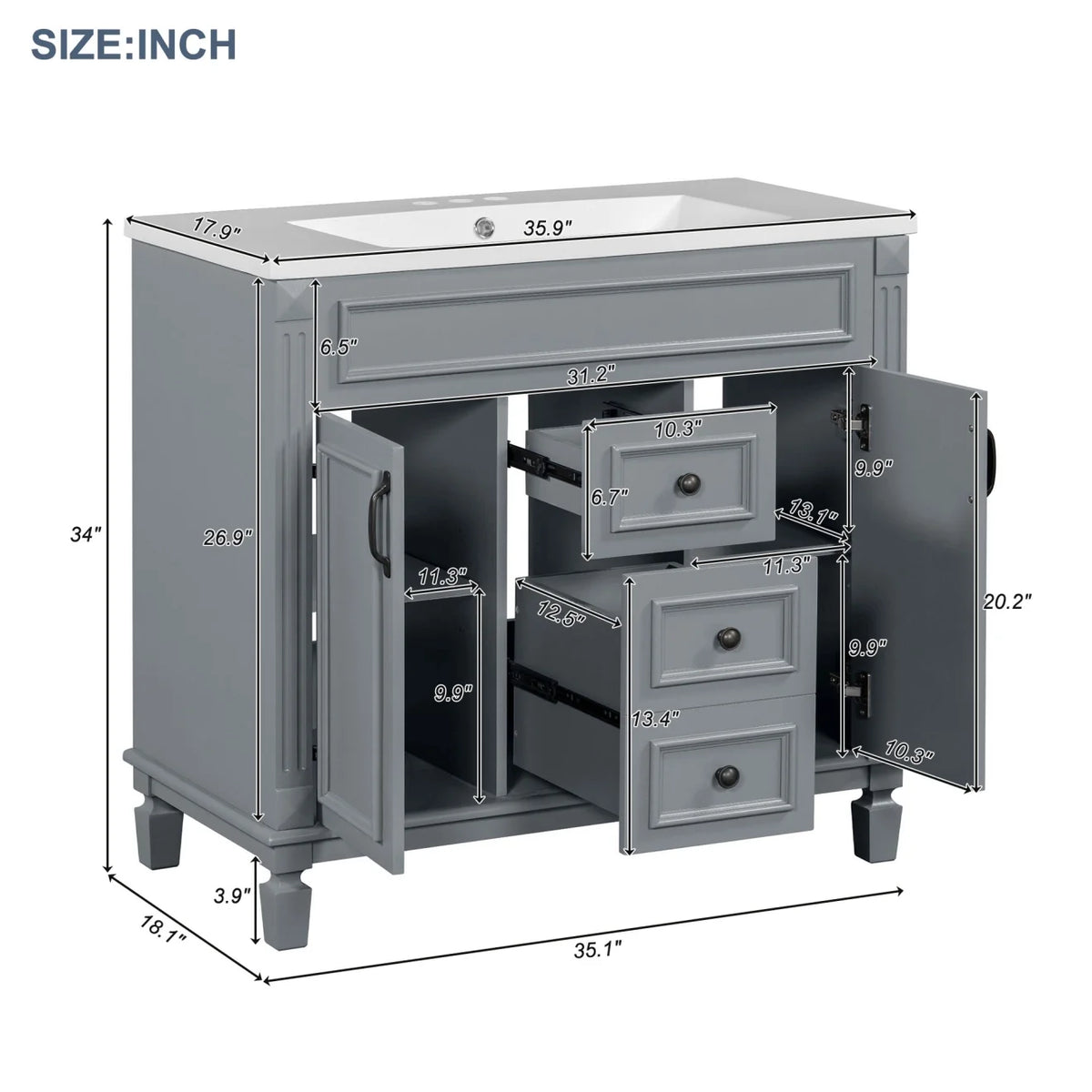 Modern Bathroom Cabinet Set with Top Sink,  Bathroom Vanity with Wall Mounted Bathroom Storage Cabinet, 2 Soft Closing Doors, 2 Drawers, Water-Resistant Paint, Grey