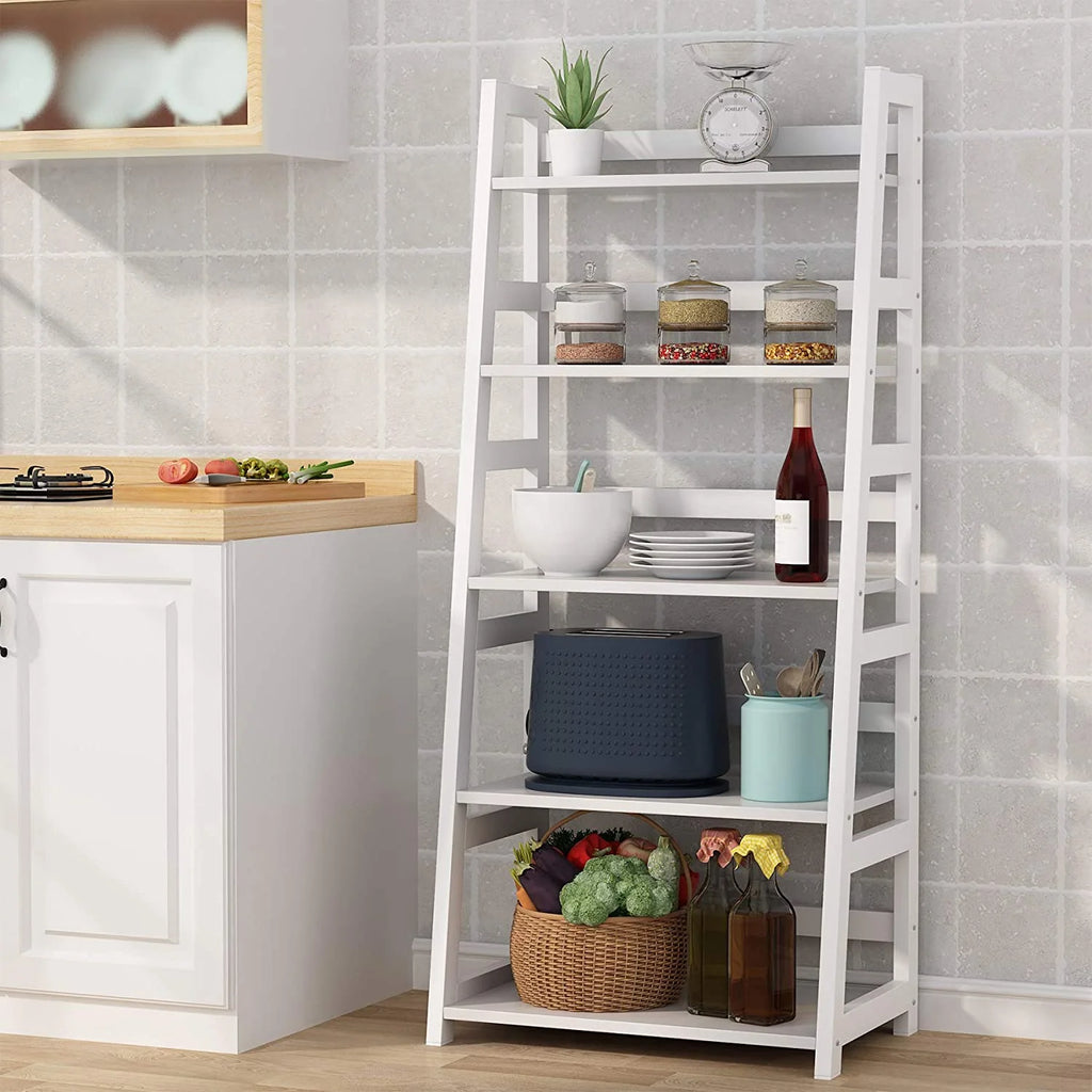 Tribesigns 5 Shelf Ladder Bookshelf Bookcase with Storage, Modern Etagere Bookcase for Living Room , Wood & Metal