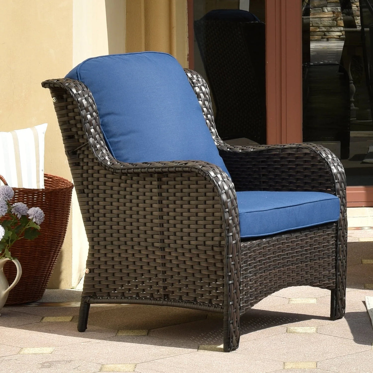Ovios Outdoor Patio Single Chairs on sale 2 Pieces, Wicker Patio Single Chairs Set, PE Rattan Patio Chairs with Fabric Cushions for Backyard