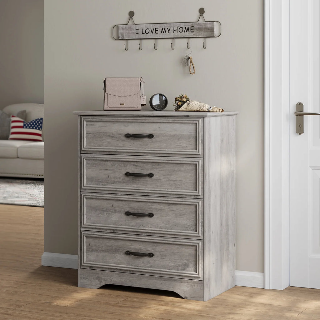 LGHM 4 Drawer Dresser, Modern Wood Chest Dresser for Bedroom Livingroom Gray