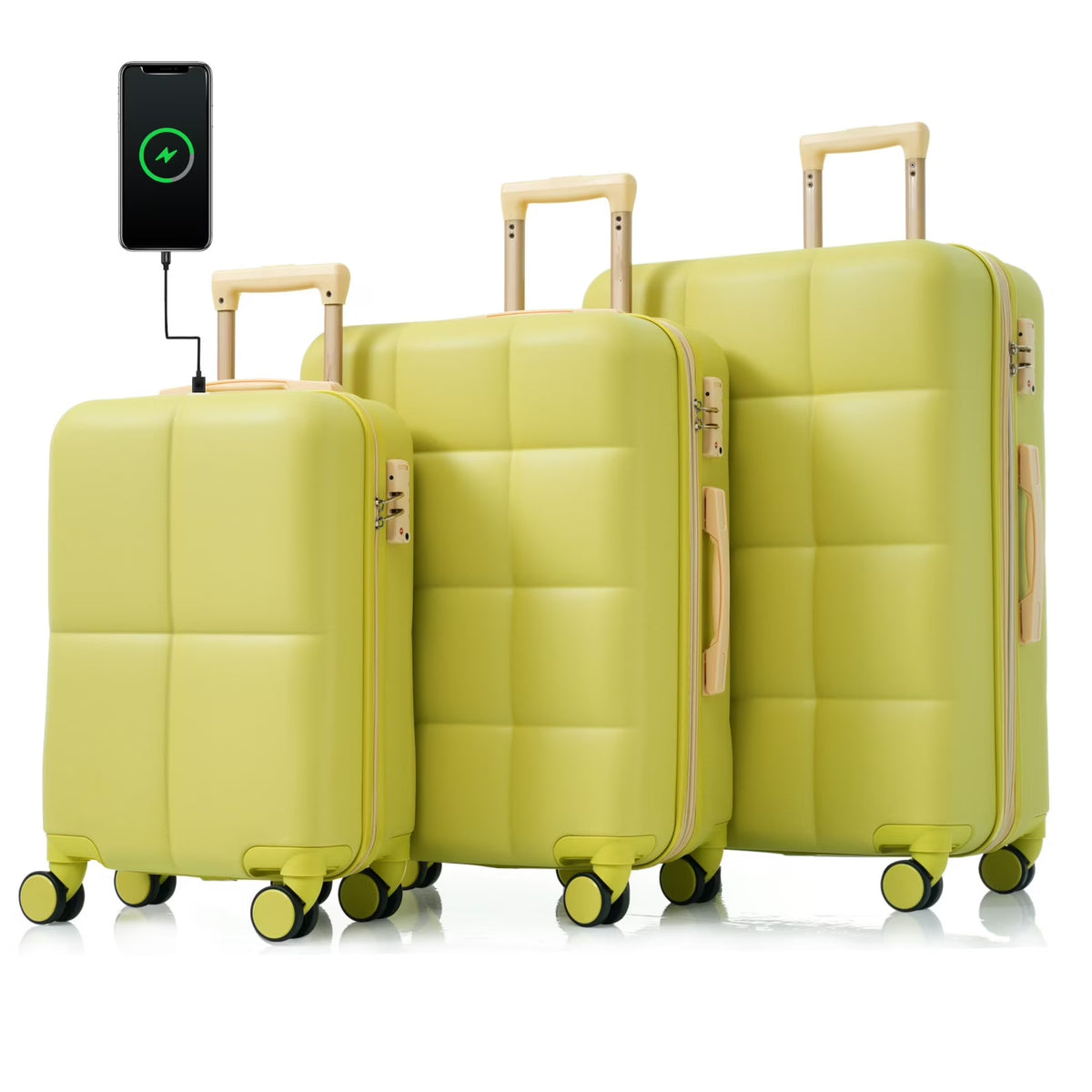3 Piece Luggage Set , 20/24/28 inches Suitcase Set , ABS Hardshell Expandable Luggage Sets with TSA Lock,20-inch with USB Port, Carry On Luggage for Men Women, Pink