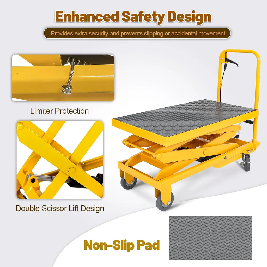 Hydraulic Lift Table Cart 500 lbs Manual Double Scissor Lift Table 50"