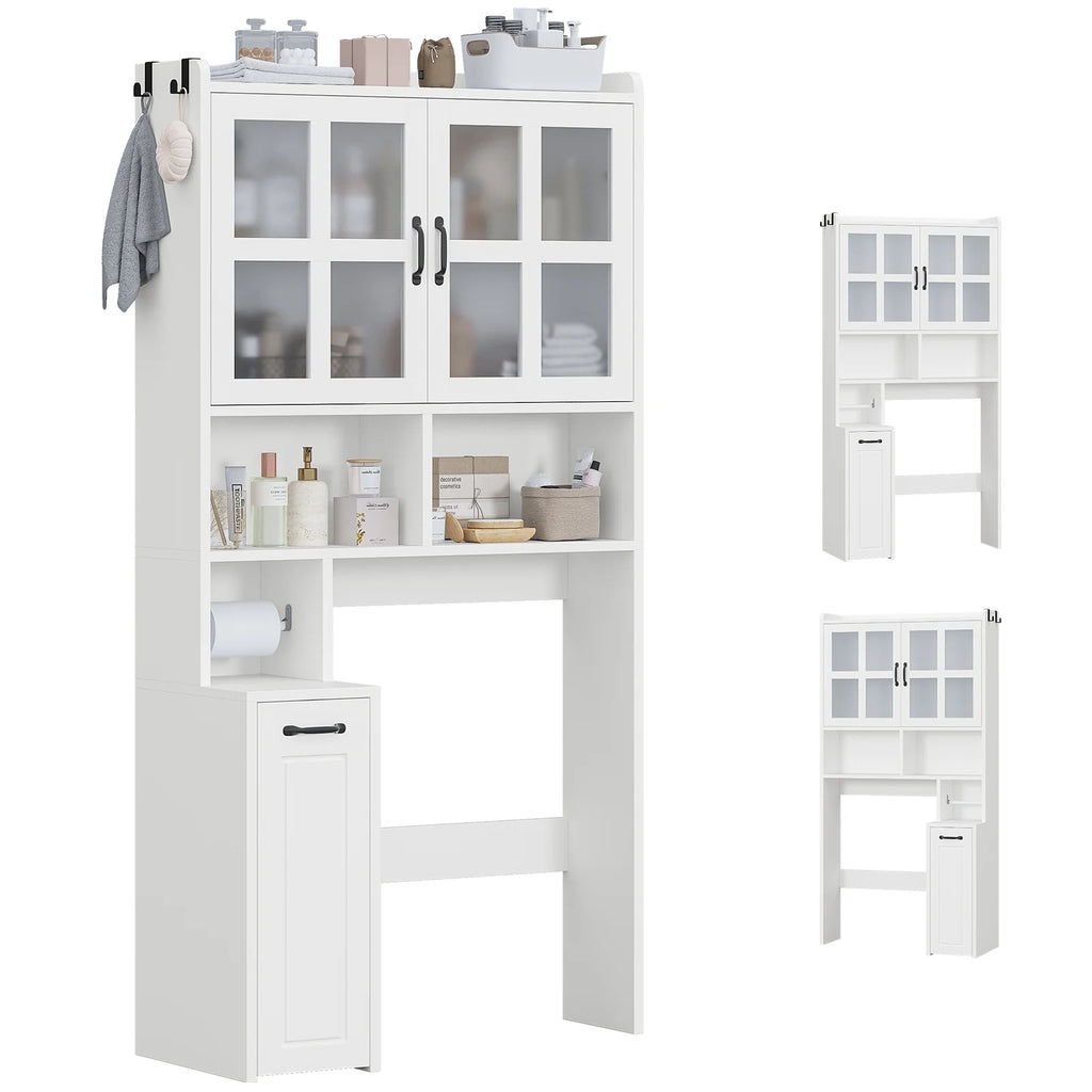 Frhnenha Over The Toilet Storage Cabinet with Pulley, Bathroom Storage Cabinet, with Adjustable Shelf and Open Shelf for Bathroom, Restroom, Laundry, White