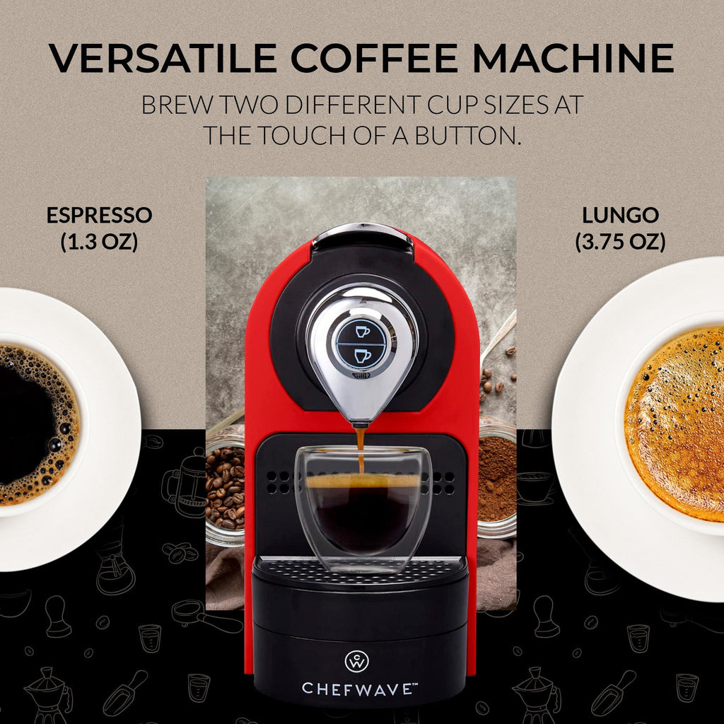 ChefWave Espresso Machine for use with Nespresso Capsules (Red), Holder and Cups