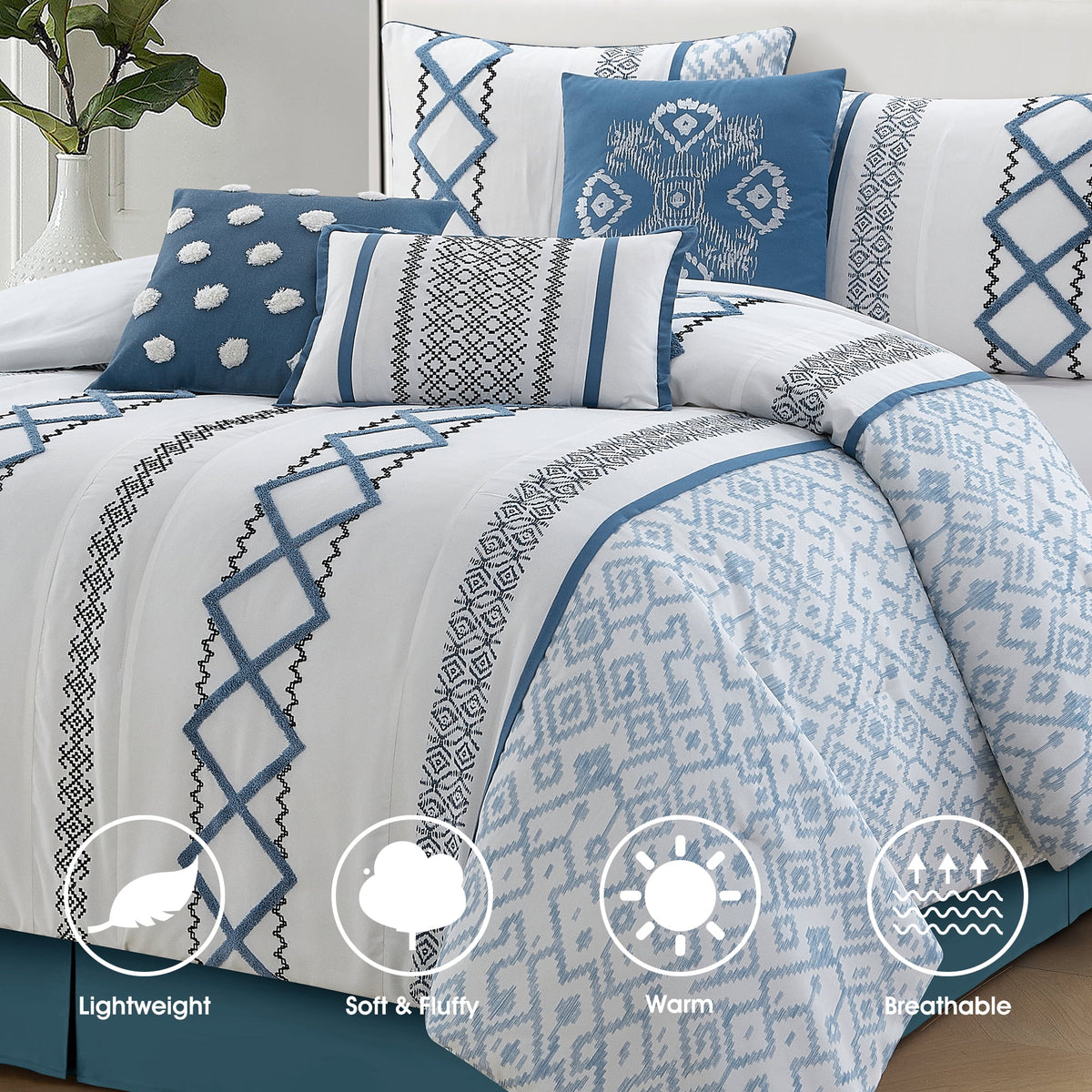 Lanco Luxury 7 Piece Cozy Boho Comforter Set Queen Beige Embroidered Girls Bedding, Premium Microfiber, All Season Home Décor