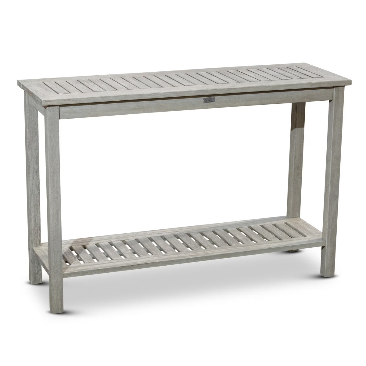 DTY  Outdoor Living Longs Peak Eucalyptus Console Table Silver Gray