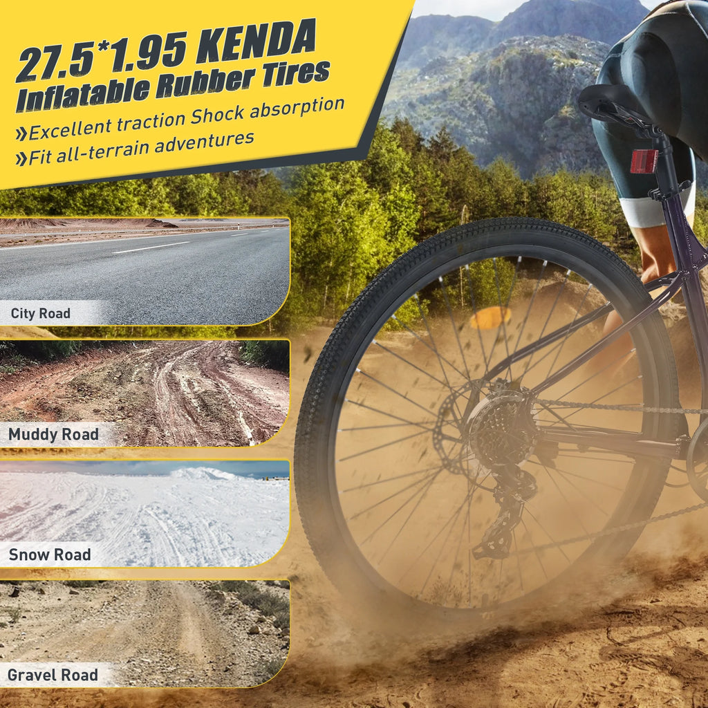 POVANLI  27.5 Inch Mountain Bike Adult Full Shimano 21 Speed Mountain Bike, Dual Disc Brake, Aluminum Frame Disc Brake, Front Suspension, Mountain biking for both men and women, Grey (Gift)