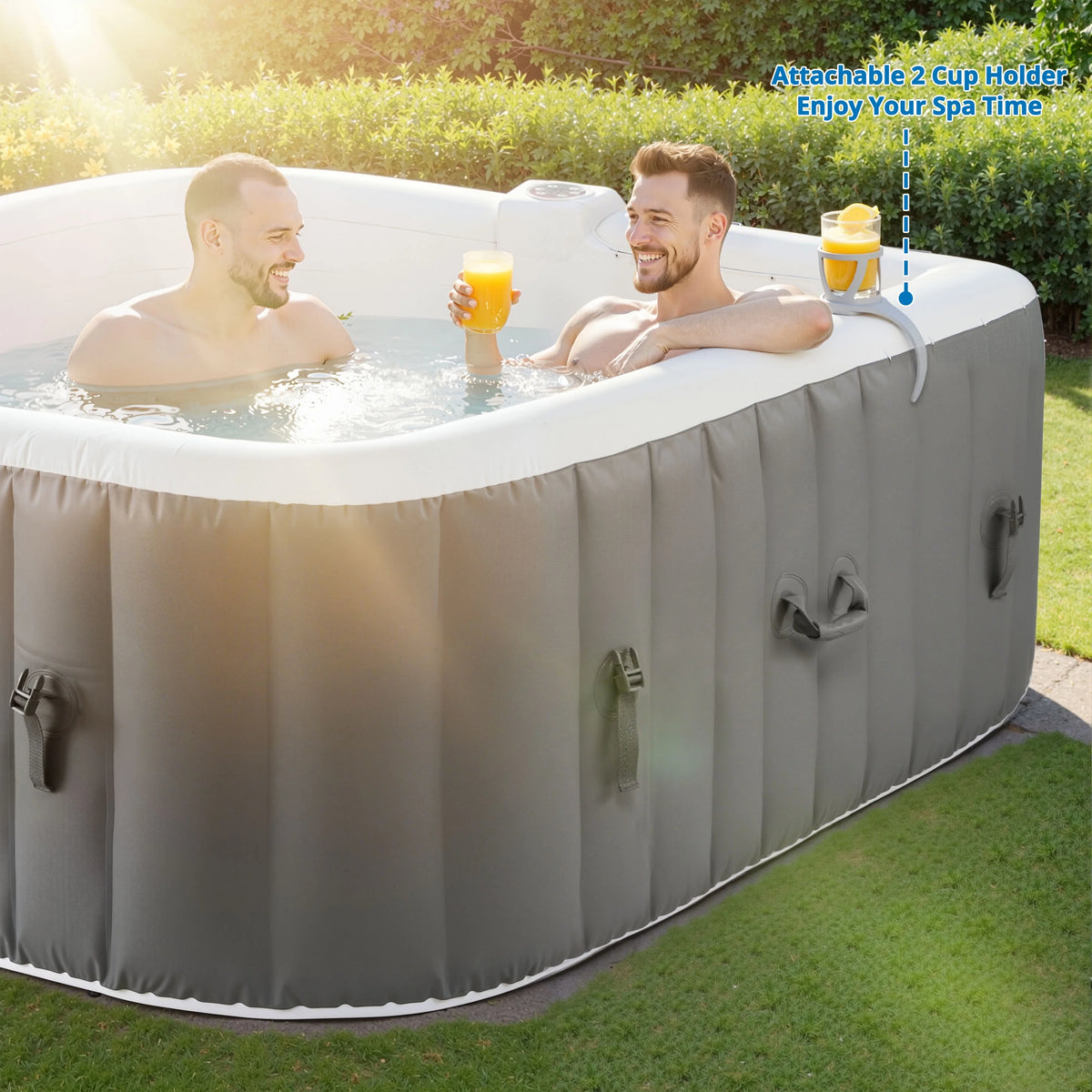 73 inch 4-6 Person Inflatable Hot Tub Spa with Control Panel, Outdoor Portable Hottub with 130 Jets, Insulated Tub Cover and Floor Protector, Temperature up to 104��F, Gray