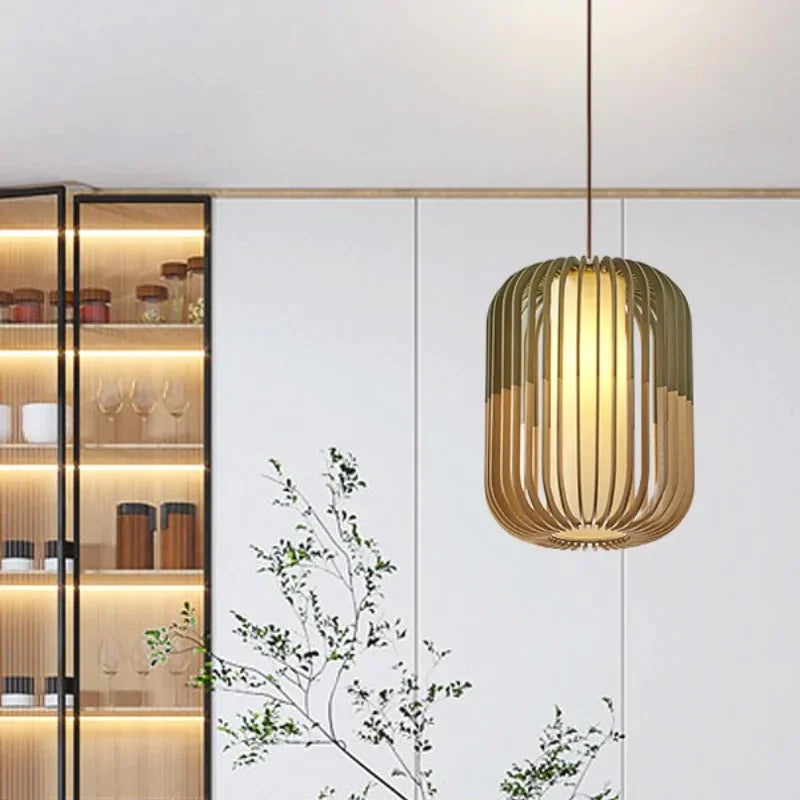 Arturesthome Wood Pendant Lights, Wicker Drum Chandelier Boho Pendant Light Basket Lighting Fixture, Large Natural Woven Hanging Lamp for Kitchen Island Dining Room Entryway