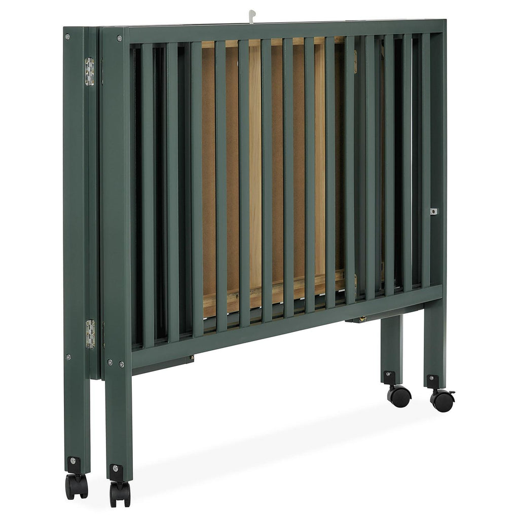 Dream On Me Quinn Full-Size Folding Crib. Removable Wheels. Modern Nursey. Adjustable Mattress Support. Patent Folding System in Olive