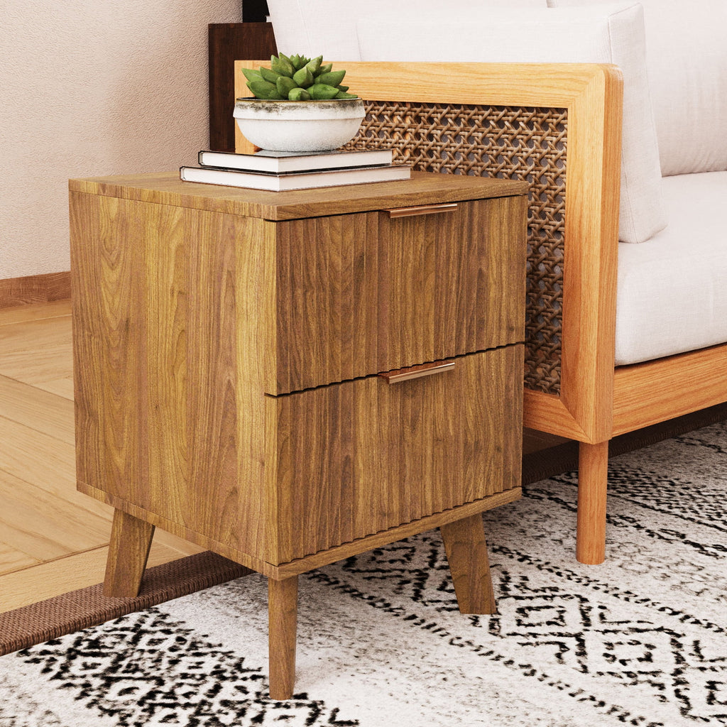 YOCWO Fluted Nightstand for Bedroom Set of 2 , Wood Bedside Table Set of 2 with Drawers, Black