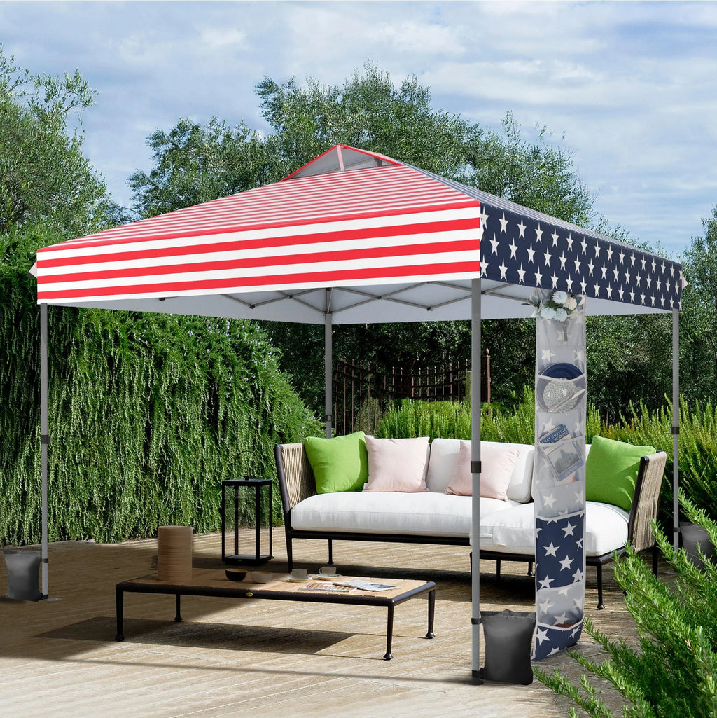 Alpha Joy 10x10ft Pop-up Canopy Instant Outdoor Canopy Tent Portable Straight Leg Shelter with Roller Bag for Outside, Flag