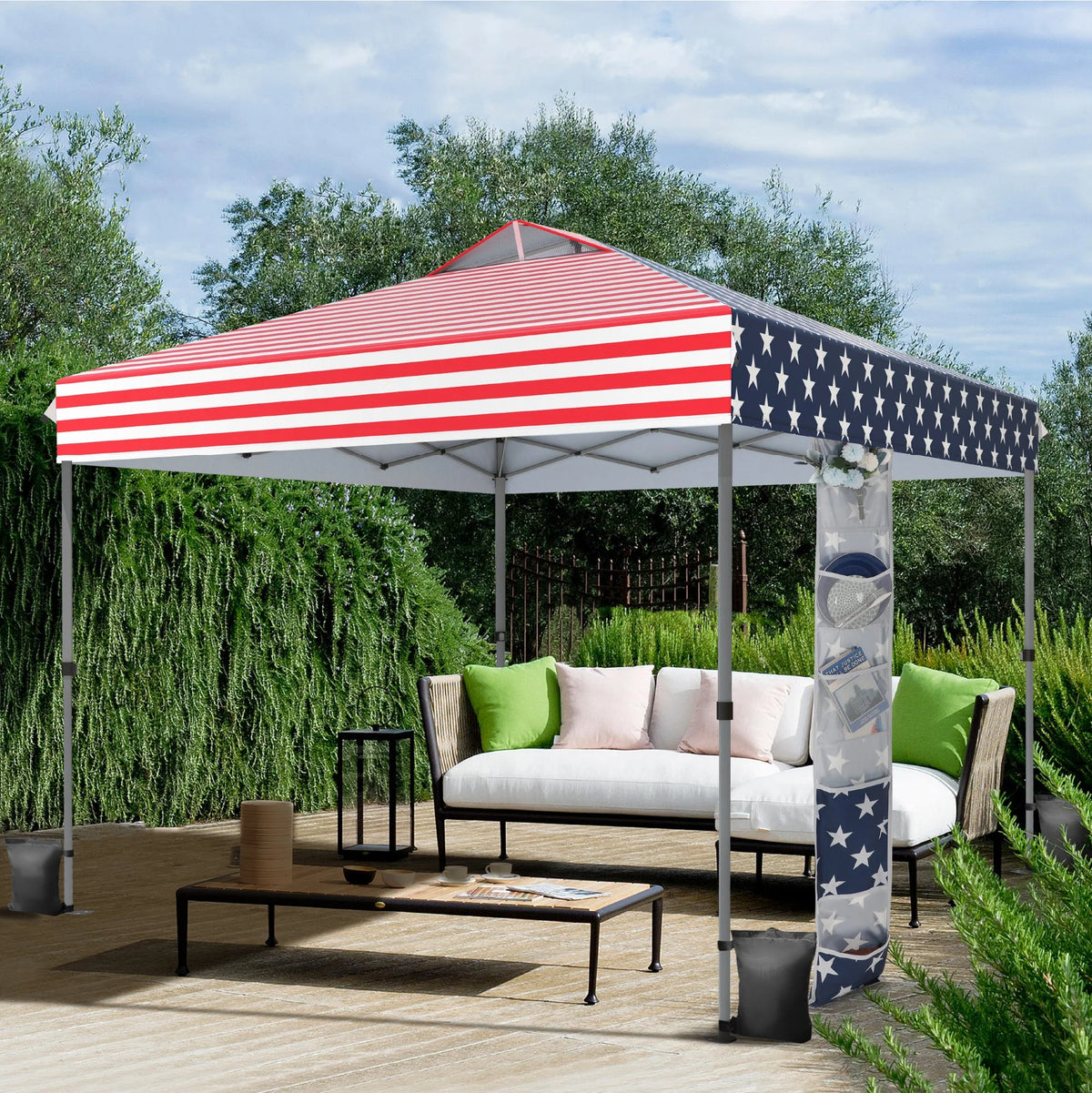 Alpha Joy 10x10ft Pop-up Canopy Instant Outdoor Canopy Tent Portable Straight Leg Shelter with Roller Bag for Outside, Flag