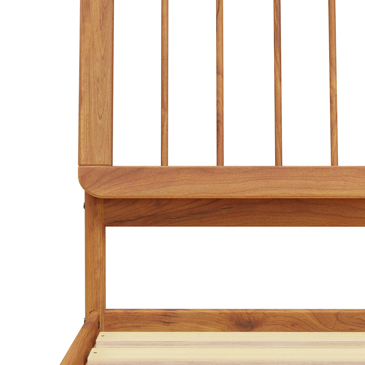Walker Edison Mid-Century Modern Slatted Solid Wood Queen Bedframe, Natural Pine