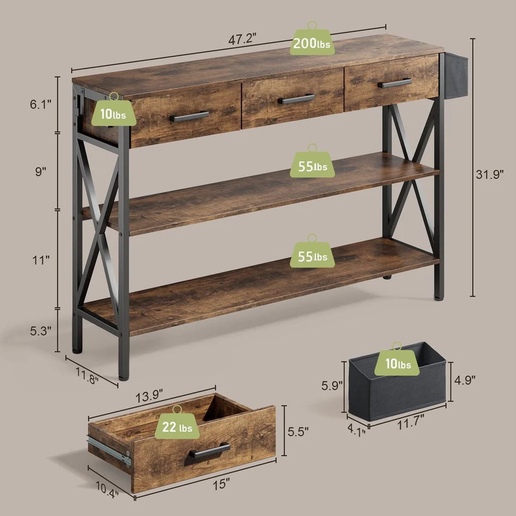 Aiho 47" Console Table for Entryway, Hallway, Living Room - Rustic Brown