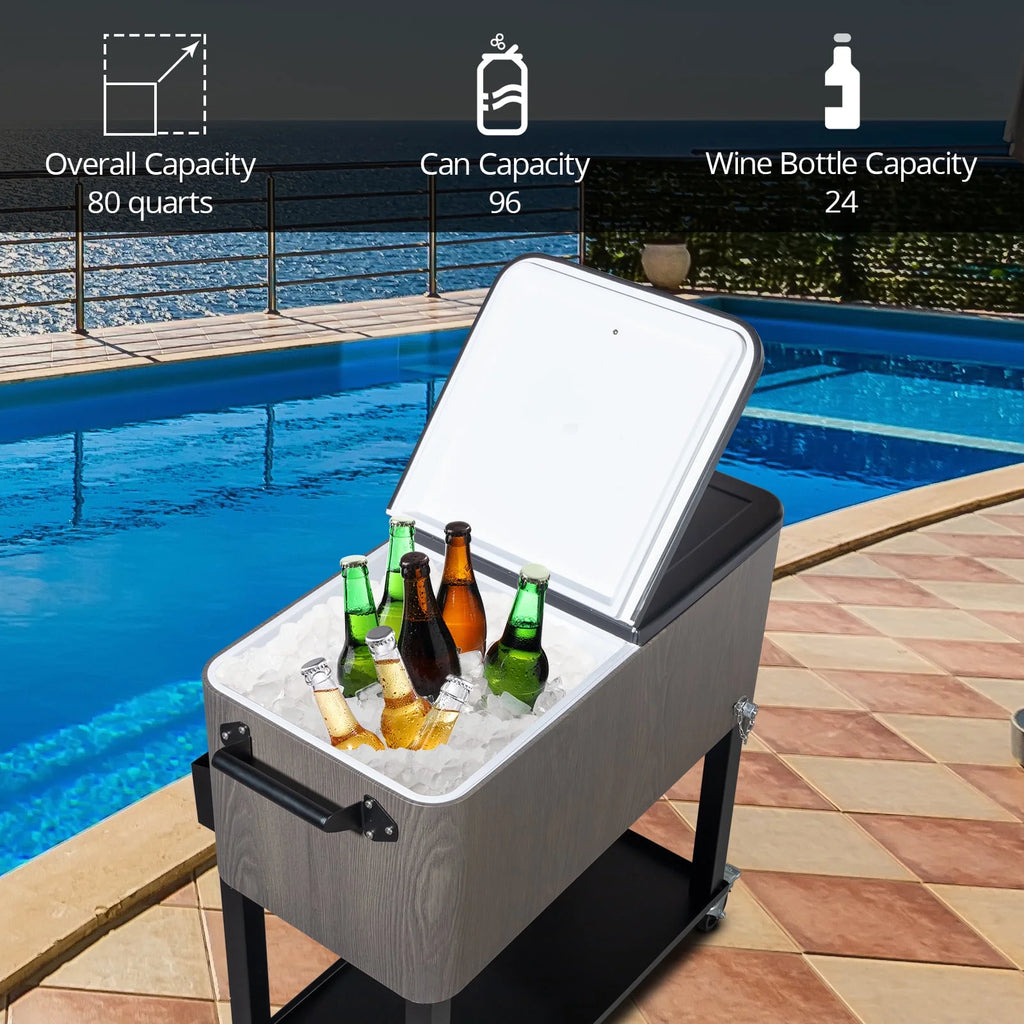 EasingRoom Iron Spray Plastic Patio Cooler Cart with Tray Cooler with Shelf Green