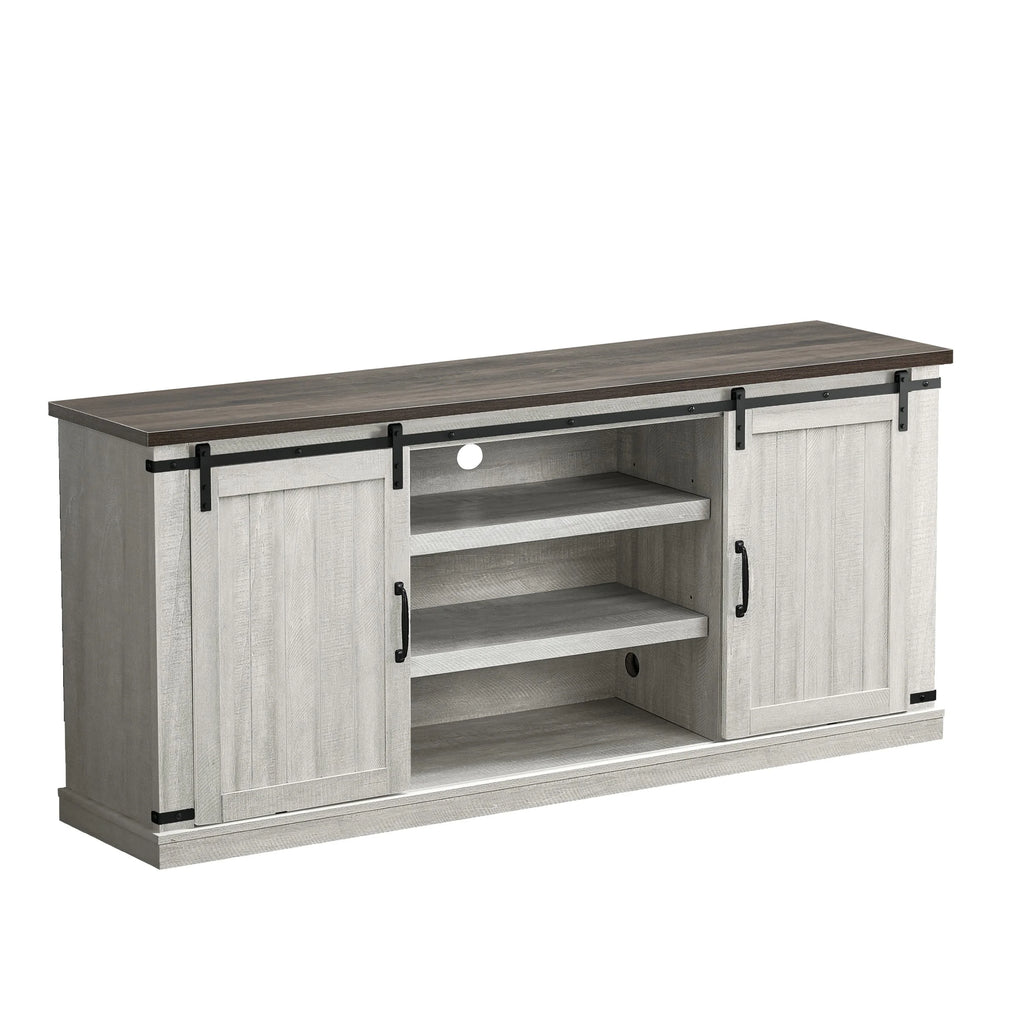 FESTIVO Farmhouse TV Stand for 75" TV, Entertainment Center, Sliding Barn Door TV Stand, 68 inch TV Console Table, Home Living Room Media Console with Adjustable Shelf - Off White