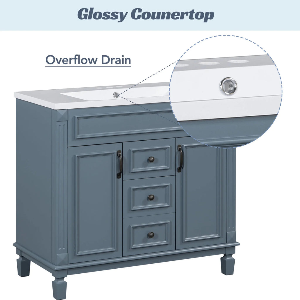 Modern Bathroom Cabinet Set with Top Sink,  Bathroom Vanity with Wall Mounted Bathroom Storage Cabinet, 2 Soft Closing Doors, 2 Drawers, Water-Resistant Paint, Grey