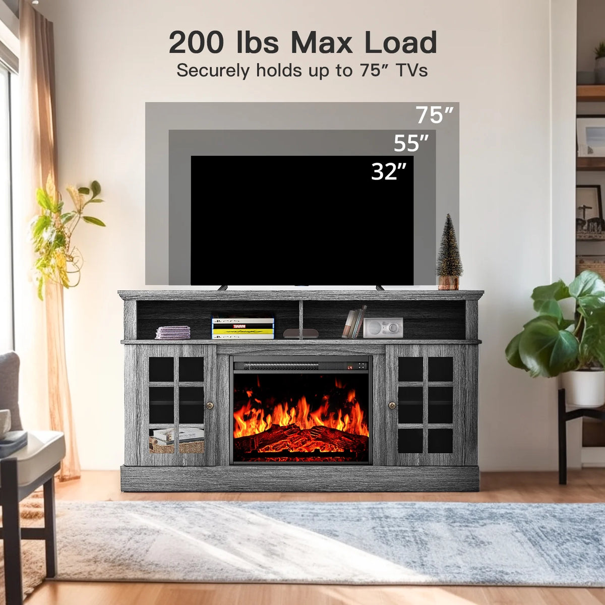 Electric Fireplace TV Stand for 75�� TVs Fireplace Entertainment Center TV Console Table with 23�� Fireplace, Holds up to 200 lbs