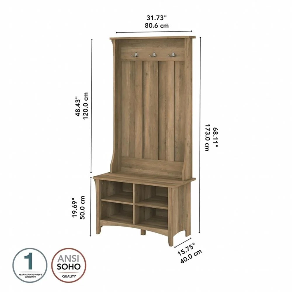Pemberly Row Hall Tree w/ Shoe Storage Bench in Antique White - Engineered Wood