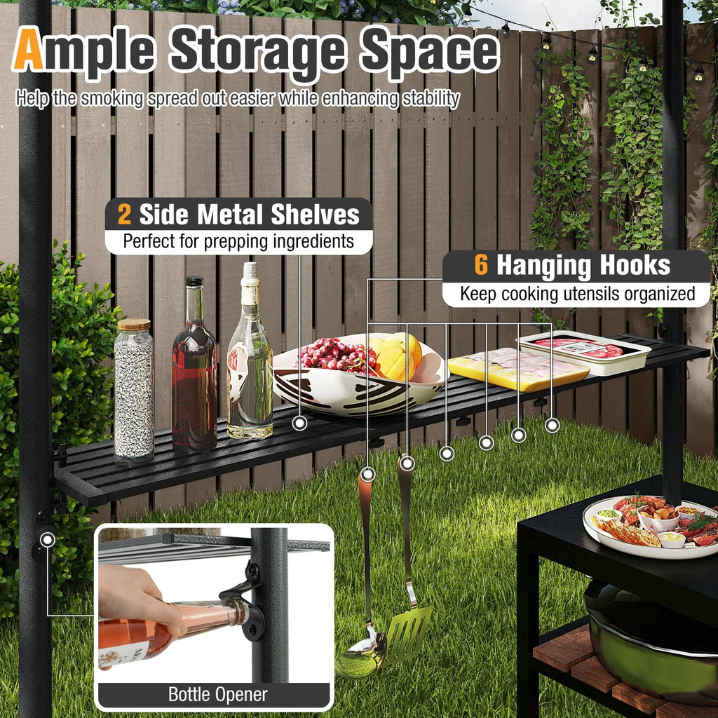 Gymax 8' x 5' Grill Gazebo Outdoor Double-Tiered Grill Canopy w/ 2 Shelves & 6 Hooks