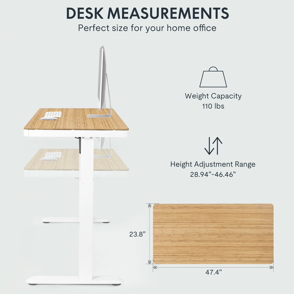 FLEXISPOT 48" W Home Office Height Adjustable Standing Desk White and Maple with USB Charge Ports and Embedded Drawer