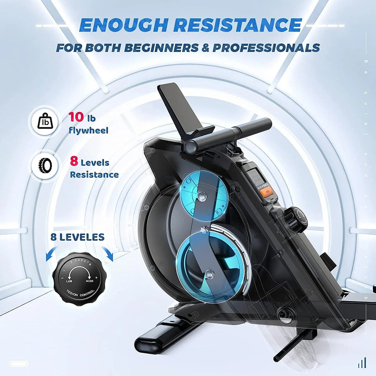 UPGO Magnetic Rowing Machine 350lbs Weight Capacity and 8 Level Resistance, Foldable Rower for Home with LCD Monitor