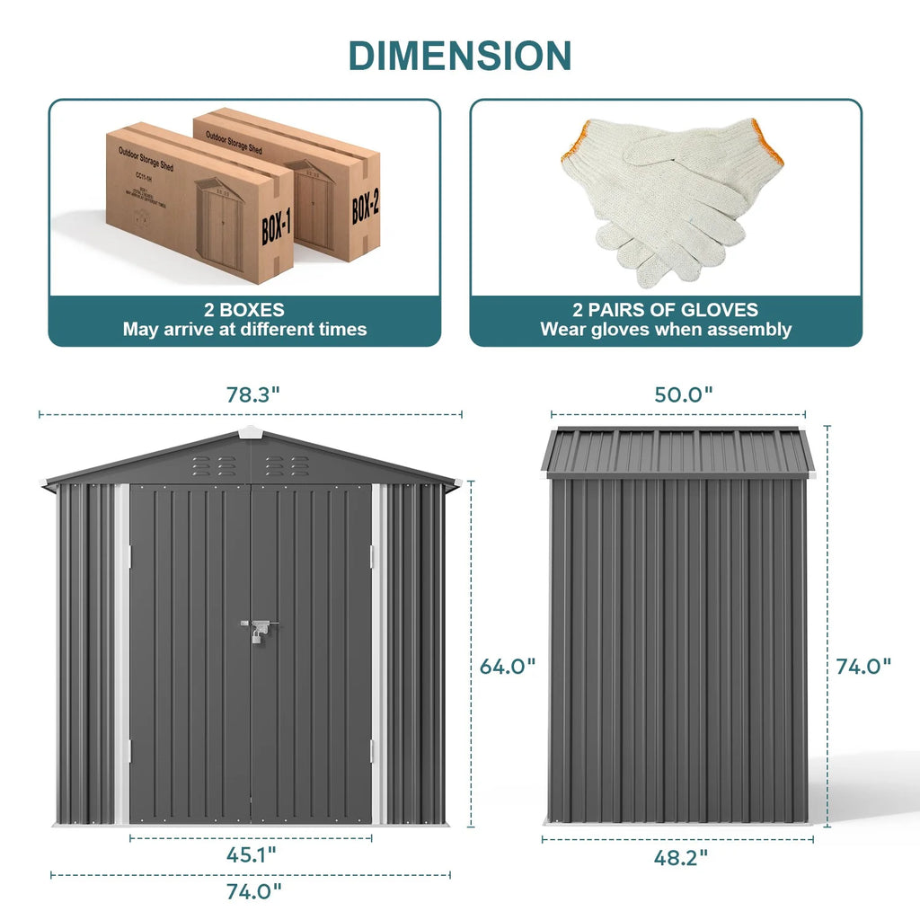 5'x3' Outdoor Storage Shed, Lofka Metal Storage Tool Shed with Single Lockable Door, for Bike| Garden Tools| Patio, Grey
