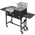 58,000 BTU Outdoor Gas Propane Double Burner Stove Cook Station Flat Top Griddle & Deep Fryer BBQ Grill Camp Side Table