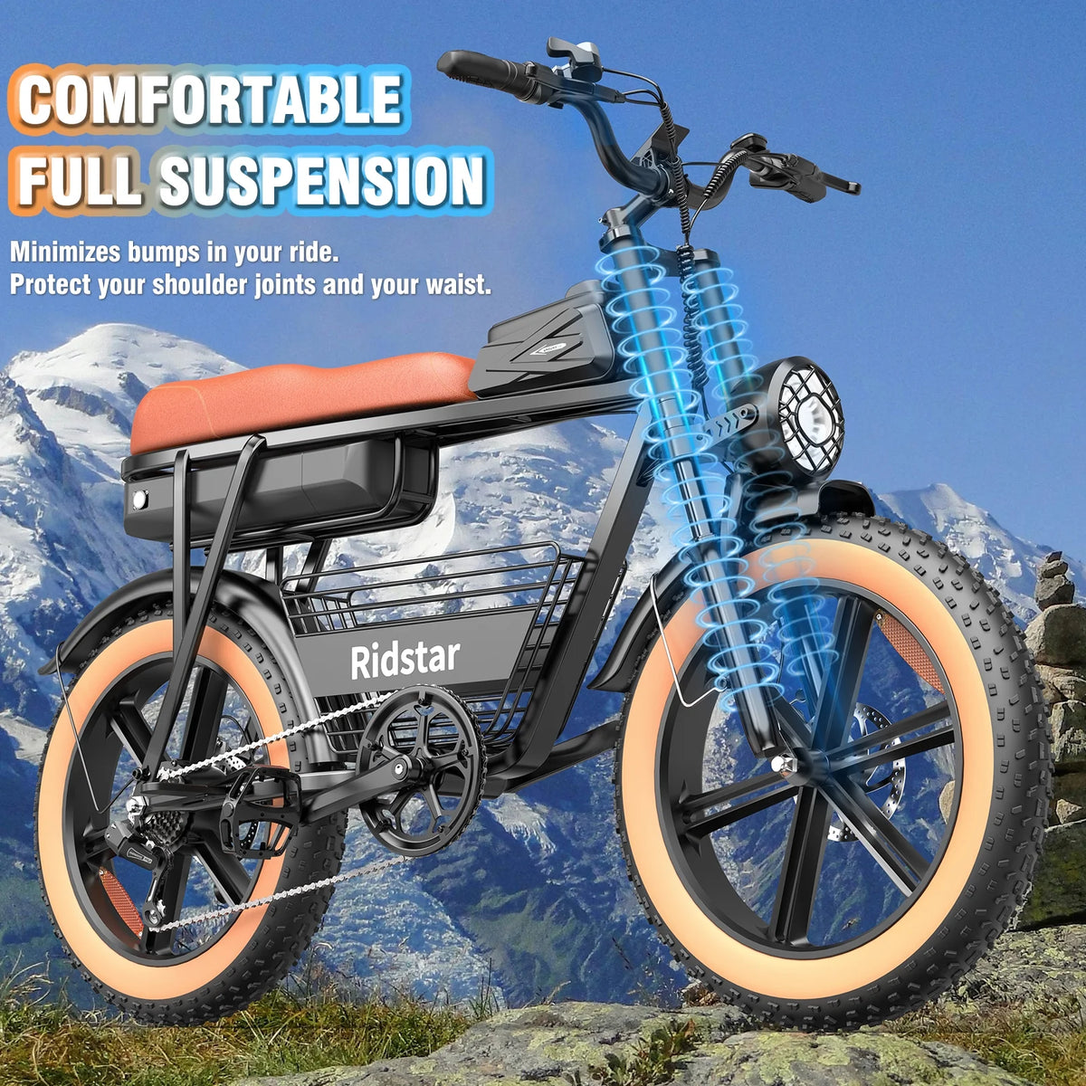 Ridstar 1500W Electric Bike for Adults,33MPH 48V 20Ah Electric Bicycle ,20" Fat Tire Full Suspension Mountain Bike UL2849
