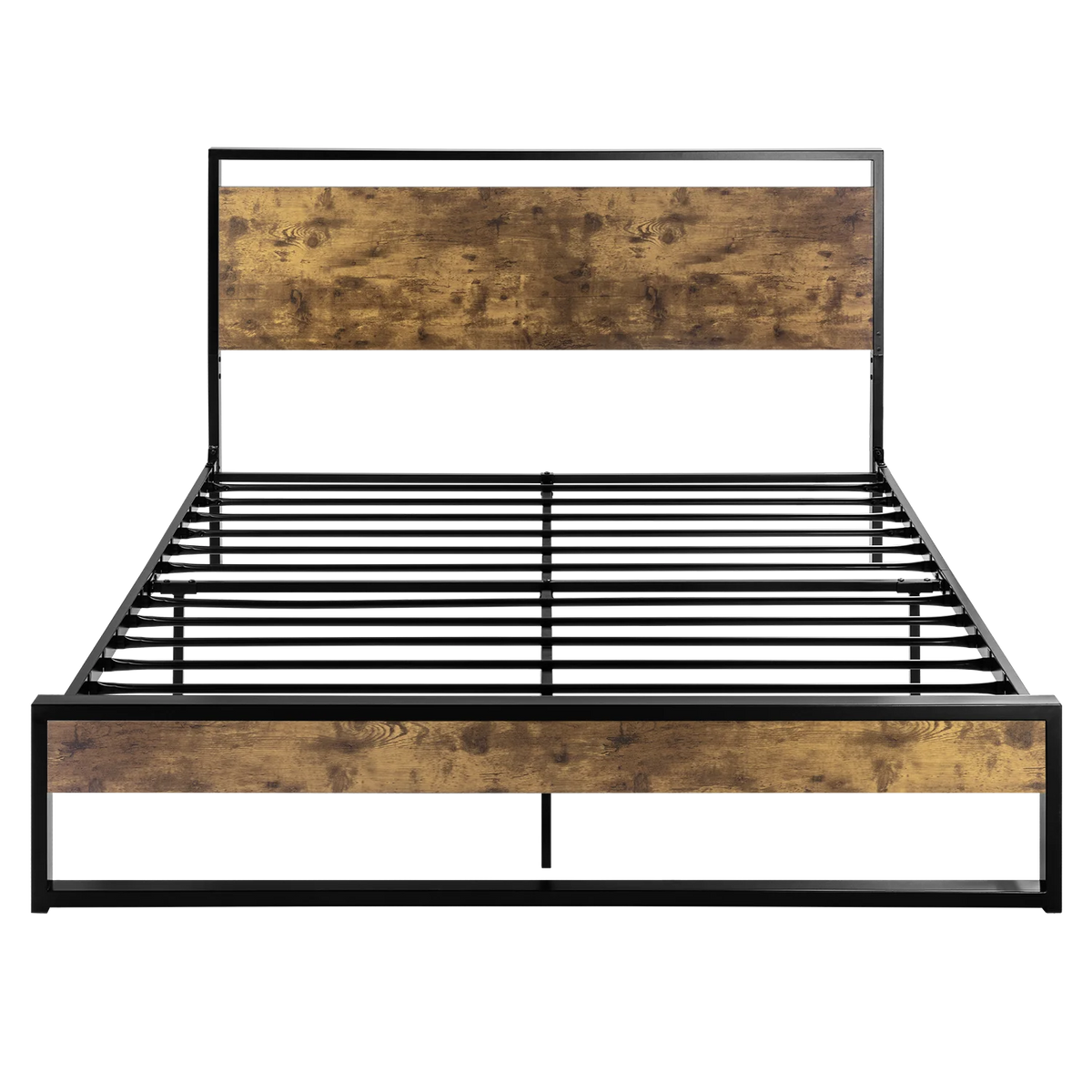 Einfach Full Size Bed Frame with Modern Wooden Headboard,Black,No Box Spring Needed