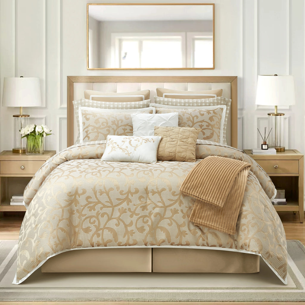 Lanco Smoke Grey Comforter Set California King Size, 9 Piece Jacquard Floral Bedding Set, All Season, Ultra-Soft, Matching Pillows & Shams, Bed Skirt